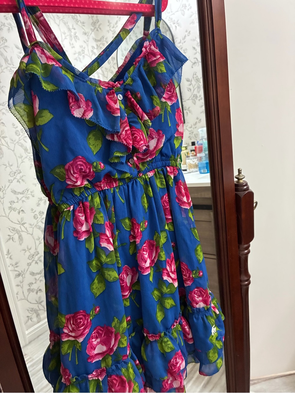 Abercrombie & Fitch Royal Blue Sundress with Pink Rose Print